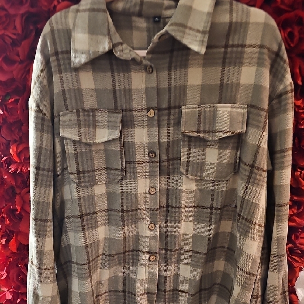 Plaid Button-Up Soft Flannel Shirt Brown & Tan Size XLarge Like New